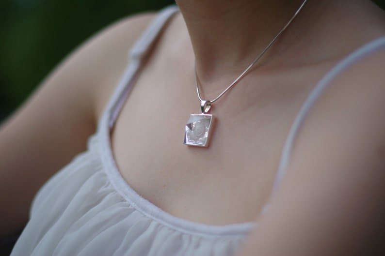 Pyramid Crystal Pendant, Sterling Silver, Hand carved Quartz Yantra Pyramid