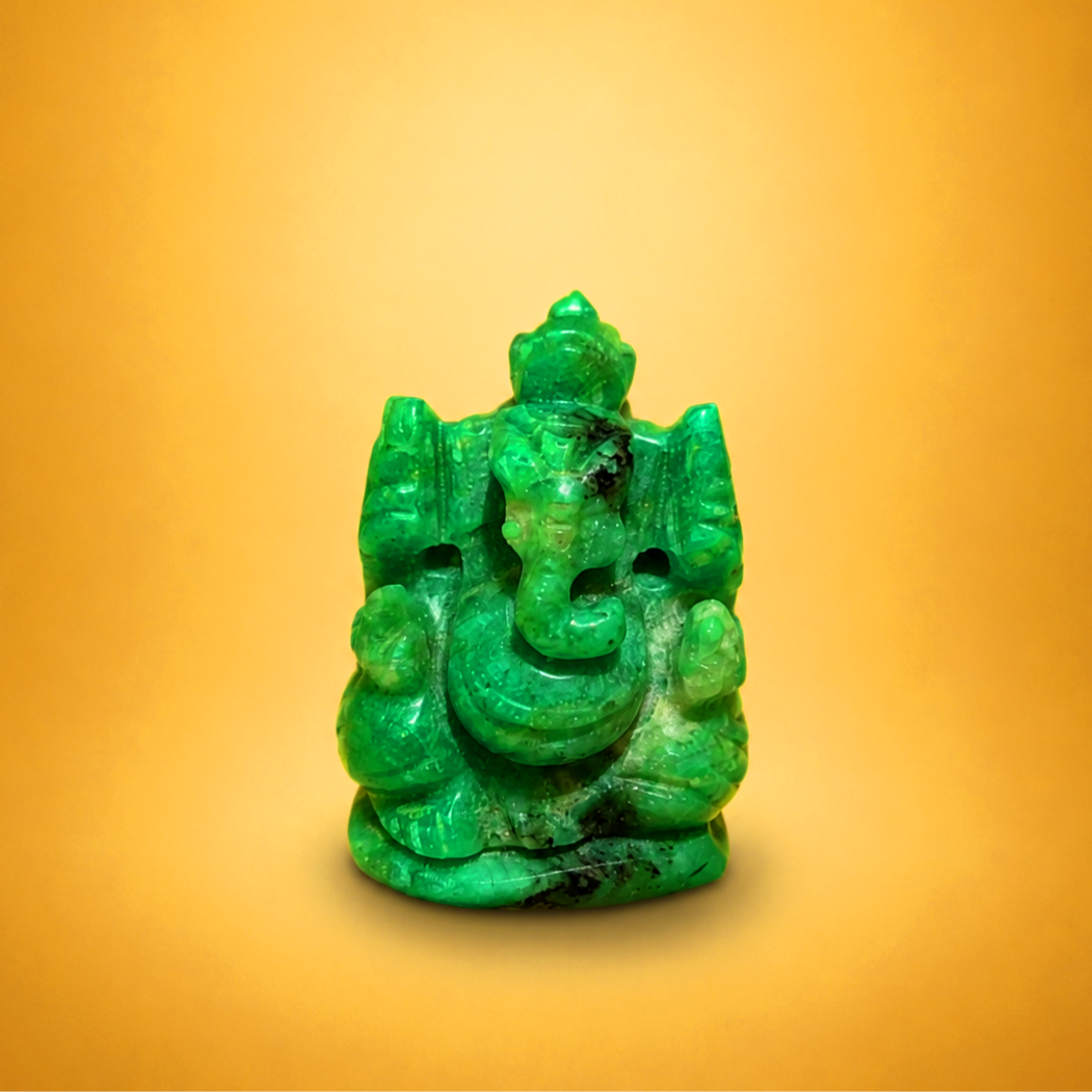 Natural Green Jade Ganesha Idol Hand Carved | Mini Lord Ganesh Crystal Statue | Pocket Size Ganpati Murti for Home Decor, Meditation & Gift