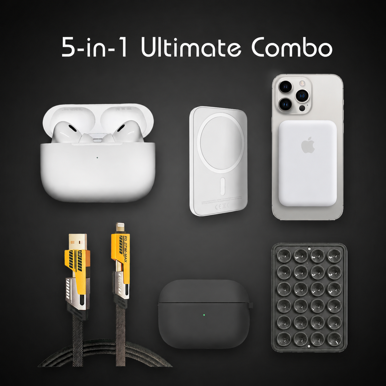 Ultimate Combo Pack | VPods Pro 2 ANC Earbuds + 5000mAh MagSafe Powerbank + 4-in-1 Fast Charging Cable + Silicone Case + Sticky Pod